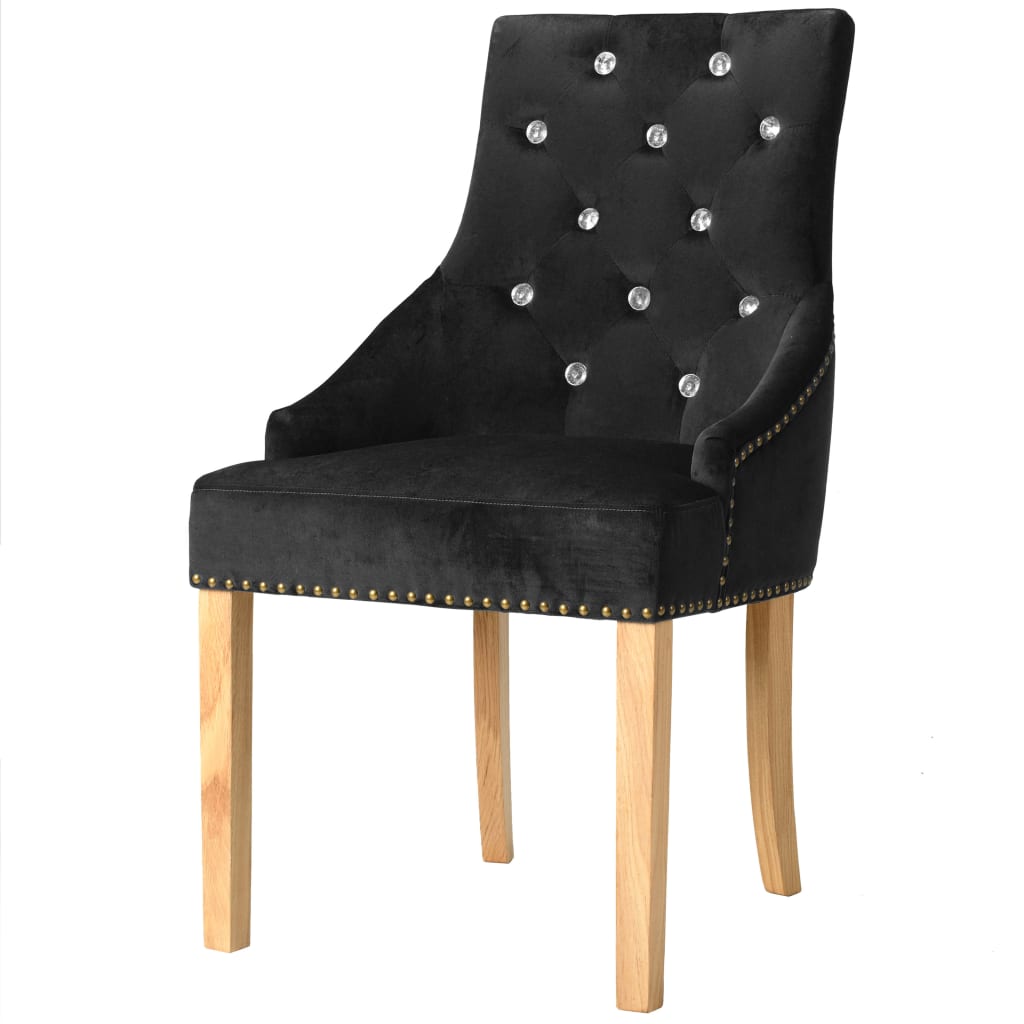 vidaXL Dining Chairs 2 pcs Black Solid Oak and Velvet