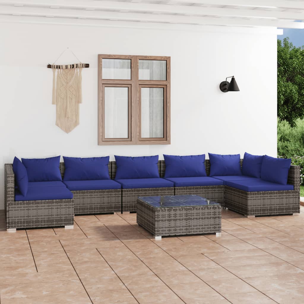 vidaXL 8 Piece Garden Lounge Set with Cushions Poly Rattan Grey