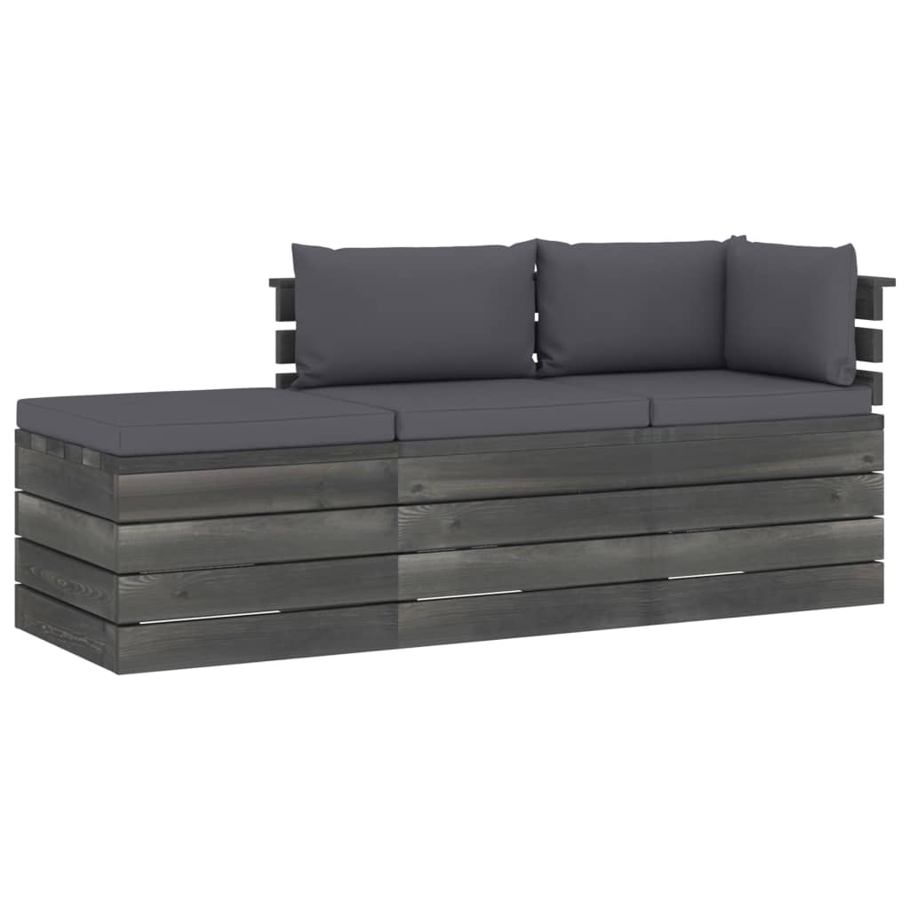 vidaXL 3 Piece Garden Pallet Lounge Set with Cushions Solid Pinewood