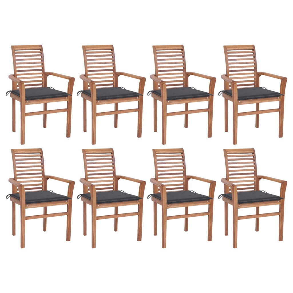 vidaXL Dining Chairs 8 pcs with Anthracite Cushions Solid Teak Wood