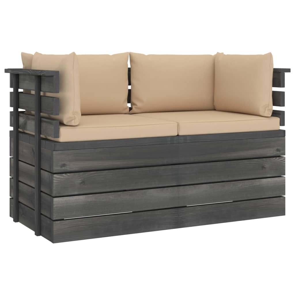 vidaXL Garden 2-Seater Pallet Sofa with Cushions Solid Pinewood