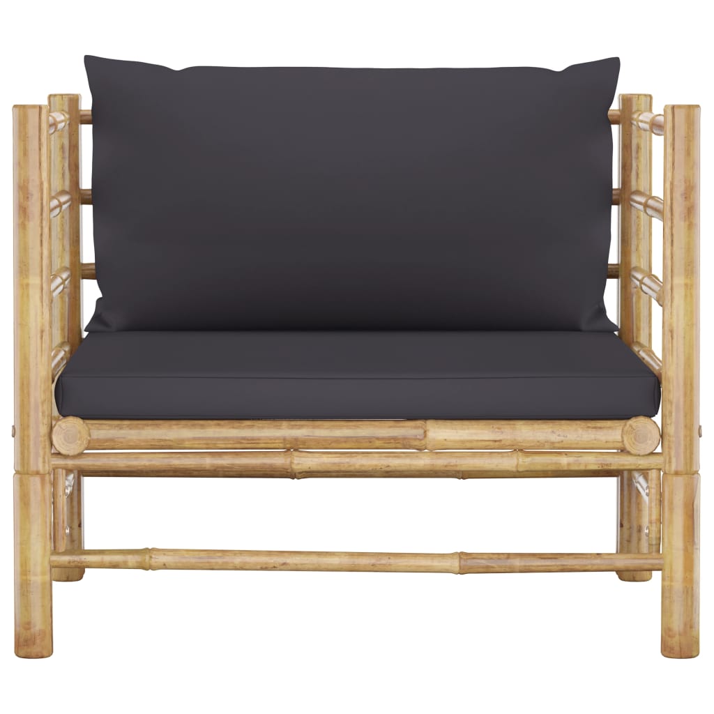 vidaXL Garden Sofa with Dark Grey Cushions Bamboo