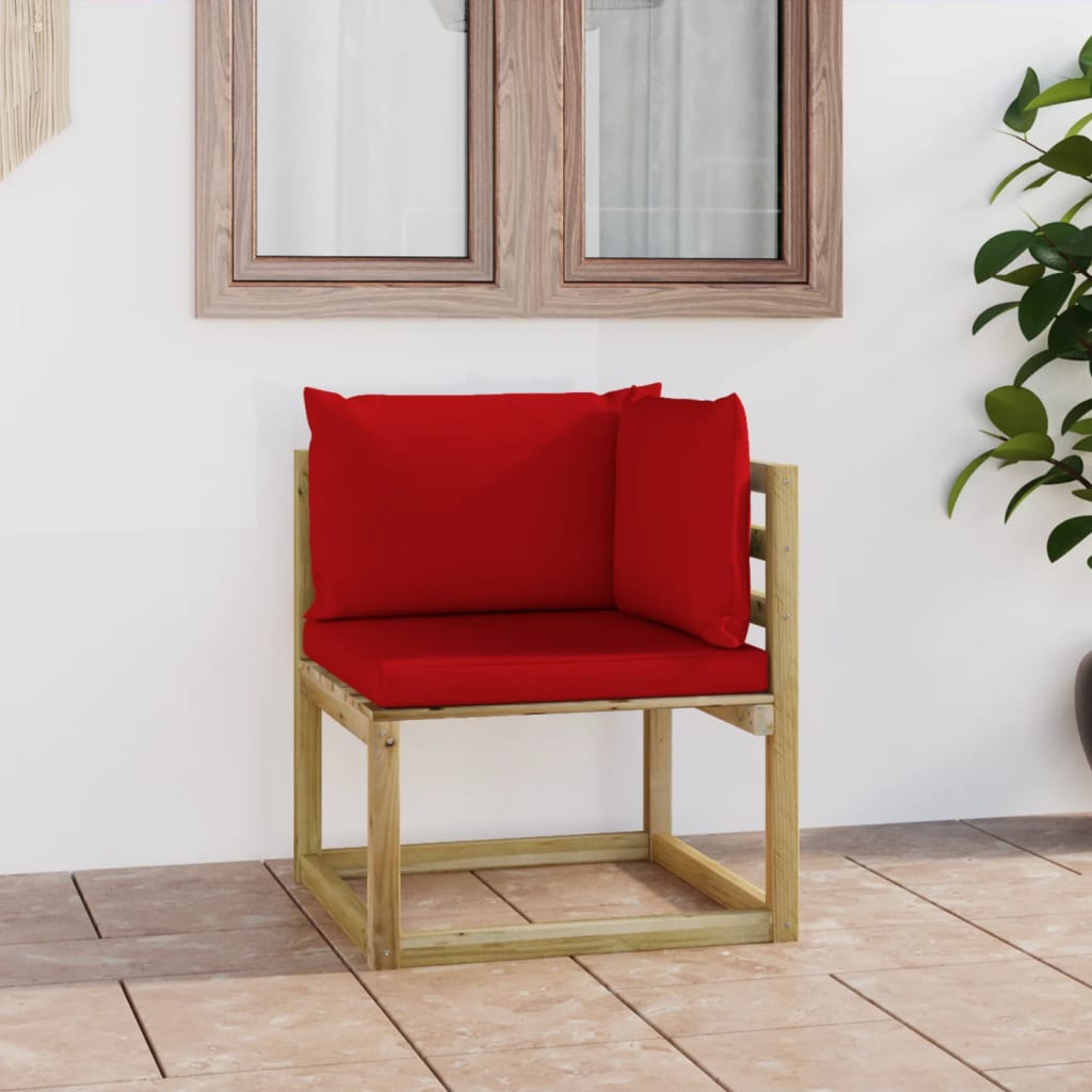 vidaXL Garden Corner Sofa with Cushions Green Impregnated Pinewood