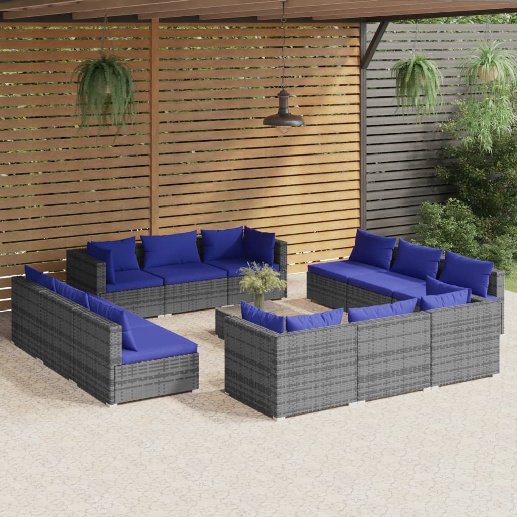 vidaXL 13 Piece Garden Lounge Set with Cushions Poly Rattan Grey