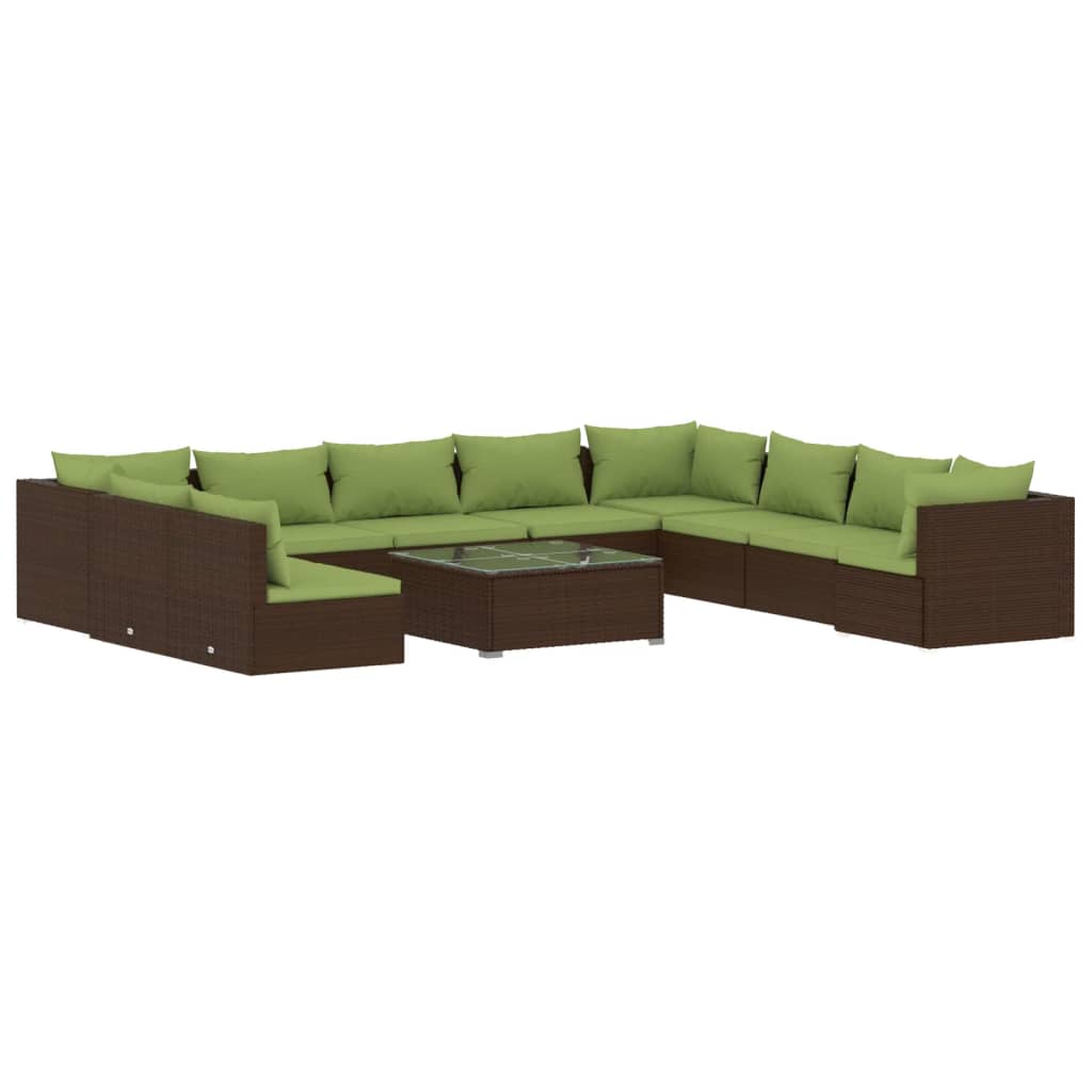 vidaXL 11 Piece Garden Lounge Set with Cushions Brown Poly Rattan