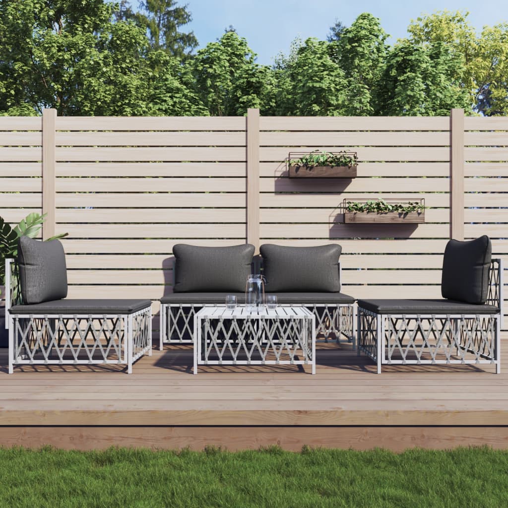 vidaXL 5 Piece Garden Lounge Set with Cushions White Steel