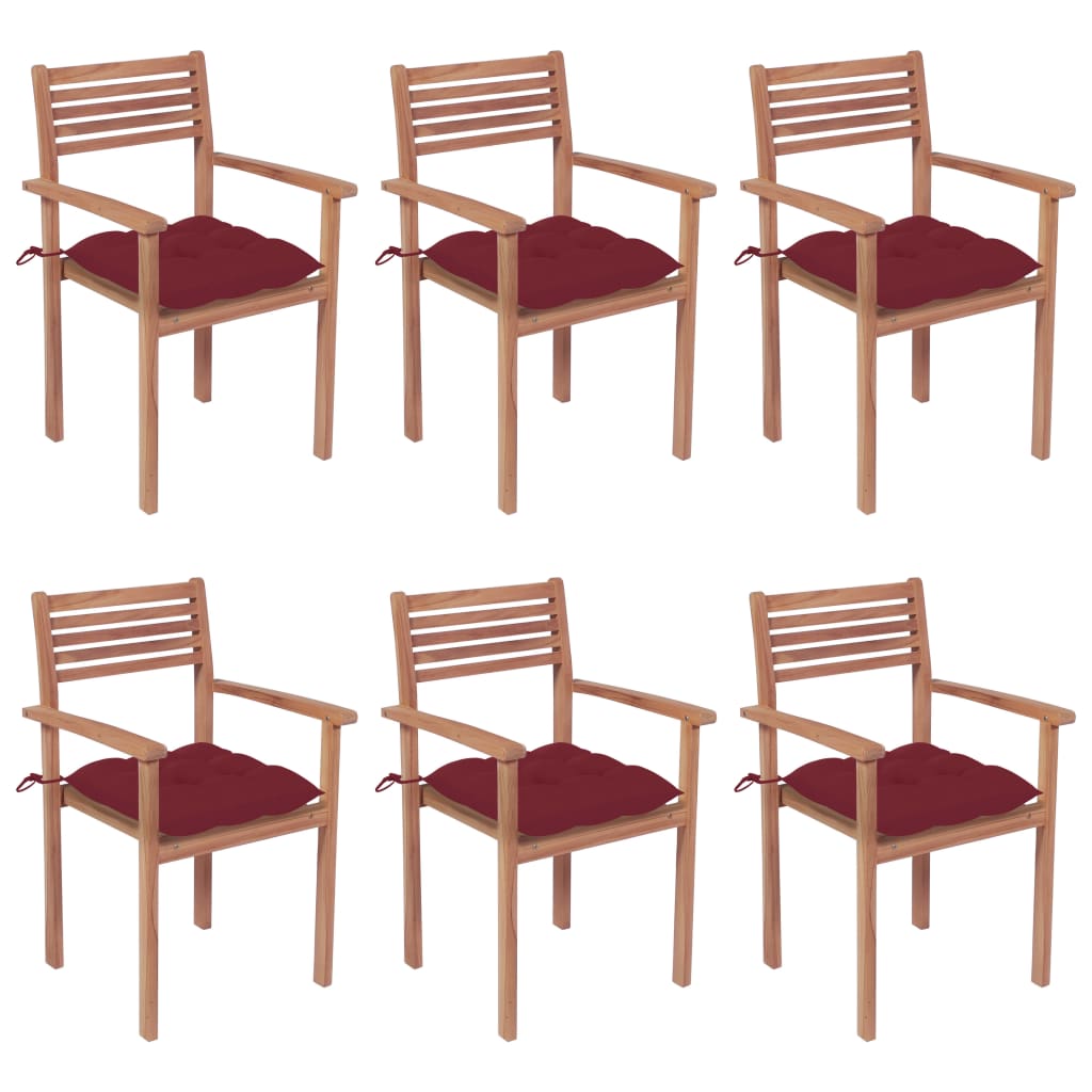 vidaXL Stackable Garden Chairs with Cushions 6 pcs Solid Teak Wood