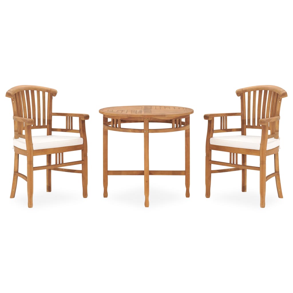 3 Piece Garden Dining Set with Cushions Solid Teak Wood