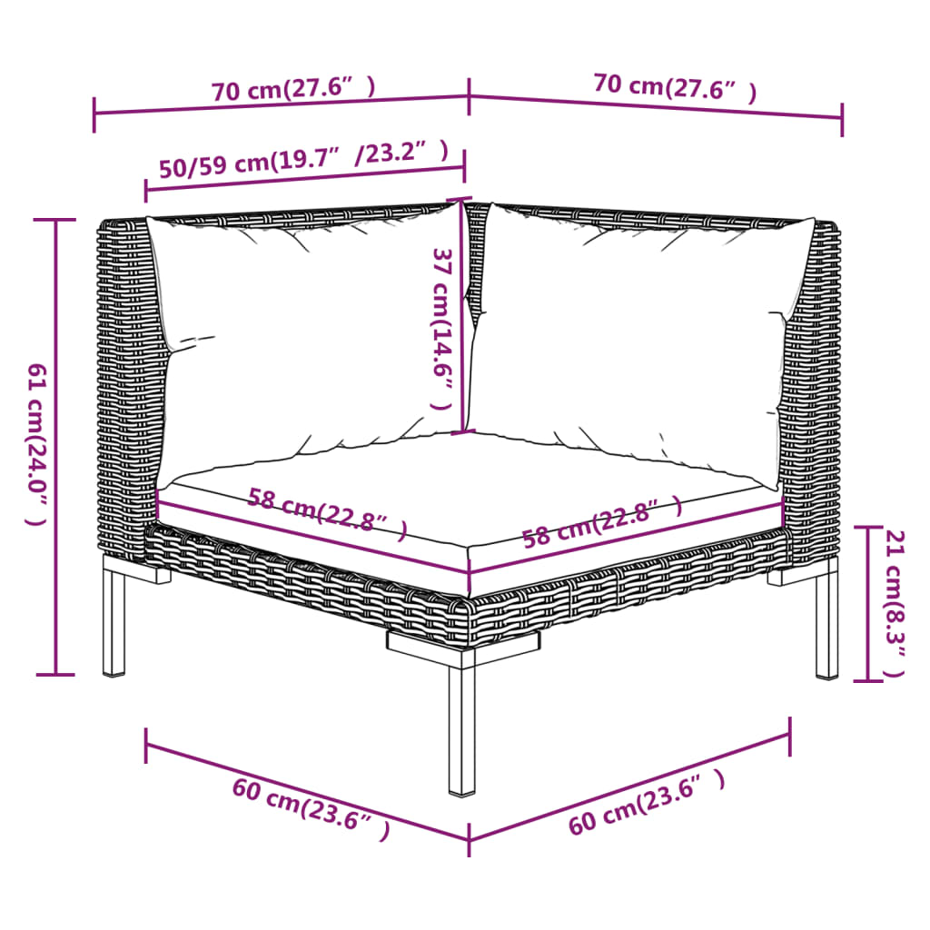 vidaXL 10 Piece Garden Lounge Set with Cushions Poly Rattan Dark Grey