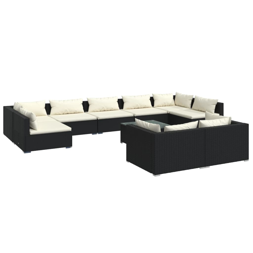 vidaXL 10 Piece Garden Lounge Set with Cushions Black Poly Rattan