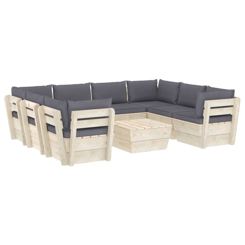 vidaXL 9 Piece Garden Pallet Lounge Set with Cushions Spruce Wood