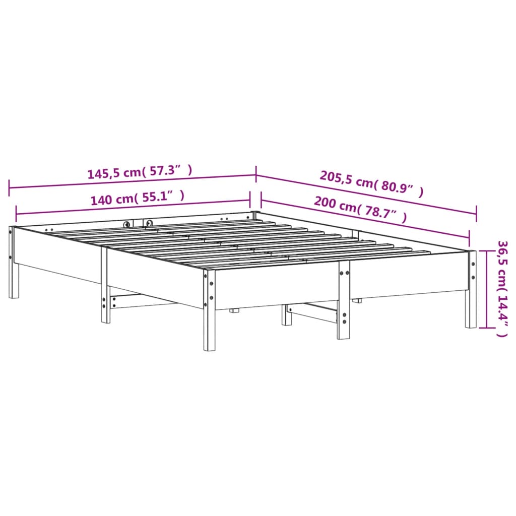 vidaXL Bed Frame White 140x200 cm Solid Wood Pine