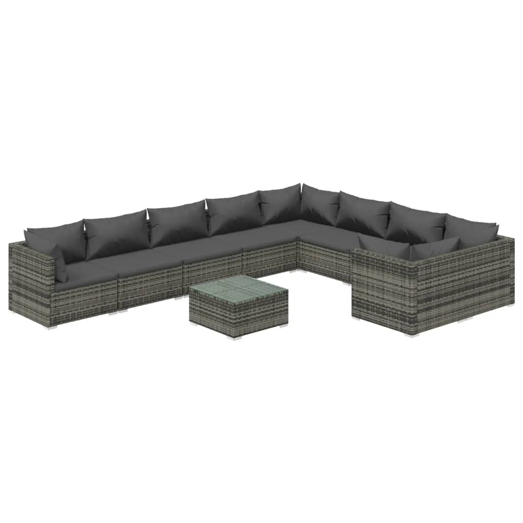 vidaXL 10 Piece Garden Lounge Set with Cushions Poly Rattan Grey