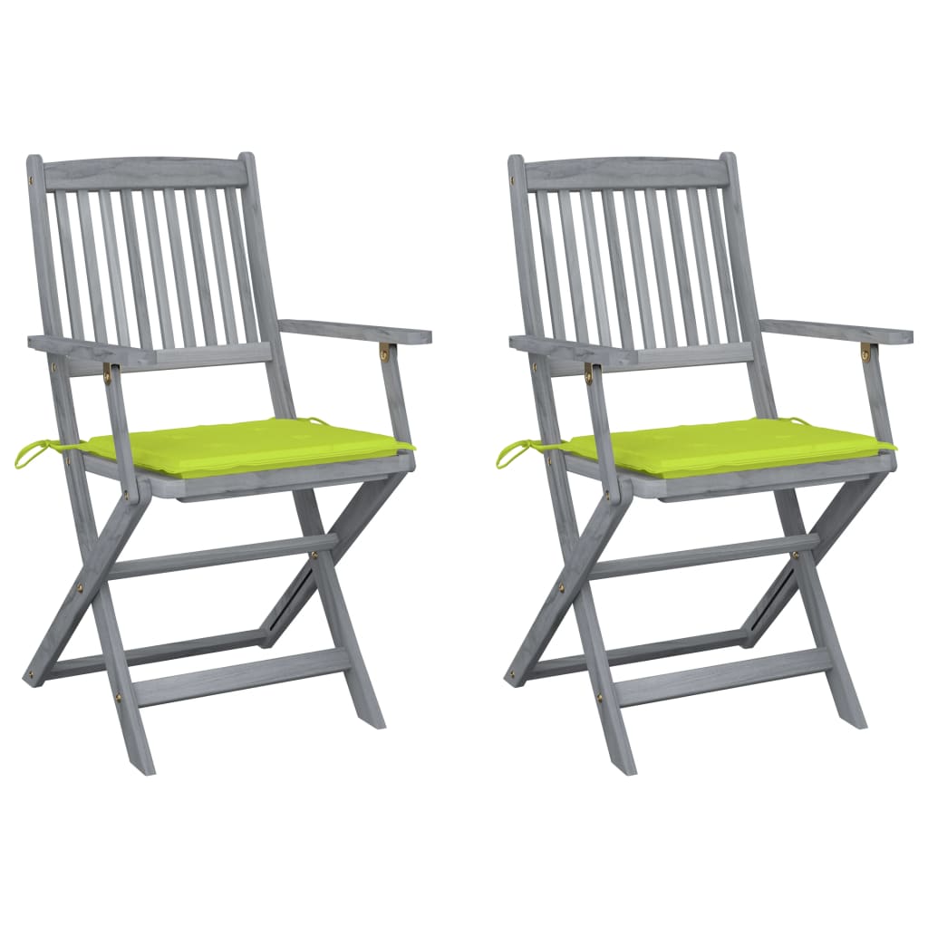 vidaXL Folding Outdoor Chairs 2 pcs with Cushions Solid Acacia Wood