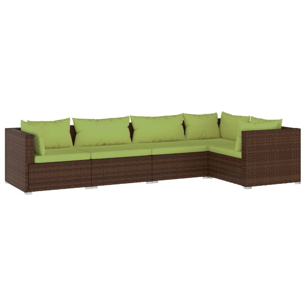 vidaXL 5 Piece Garden Lounge Set with Cushions Poly Rattan Brown