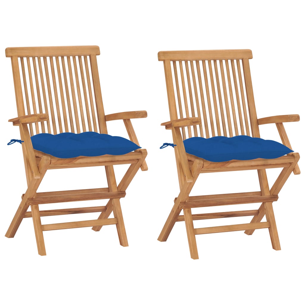 vidaXL Garden Chairs with Blue Cushions 2 pcs Solid Teak Wood