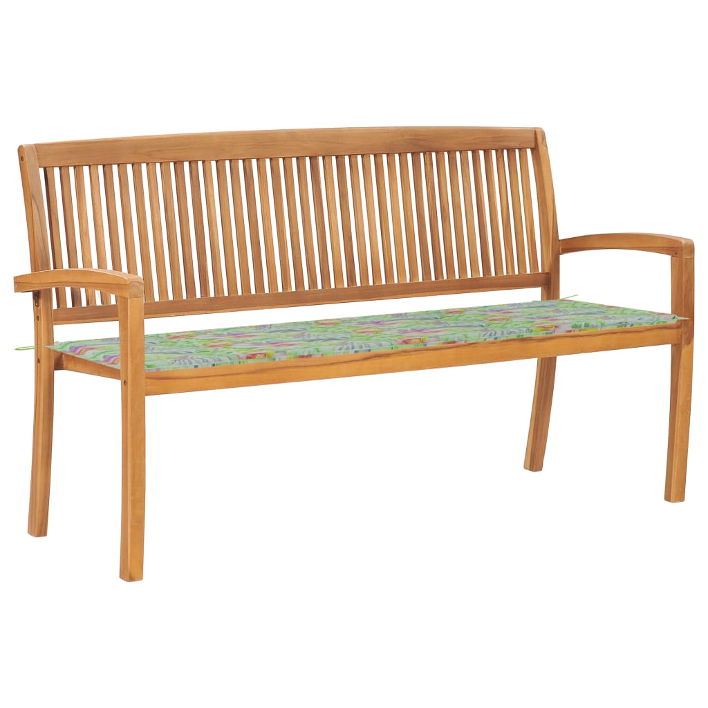 vidaXL Stacking Garden Bench with Cushion 159 cm Solid Teak Wood