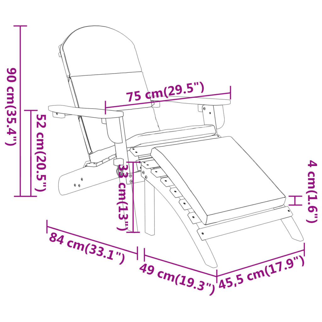 vidaXL Adirondack Garden Chair with Footrest Solid Wood Acacia