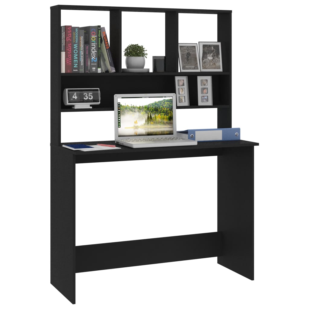 vidaXL Desk with Shelf Black 110x45x157 cm Engineered Wood