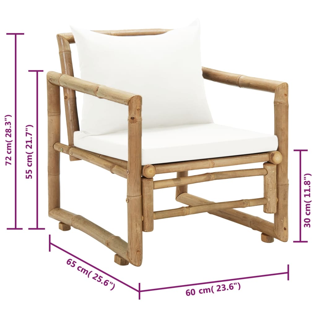 vidaXL Garden Chairs 2 pcs with Cushions and Pillows Bamboo