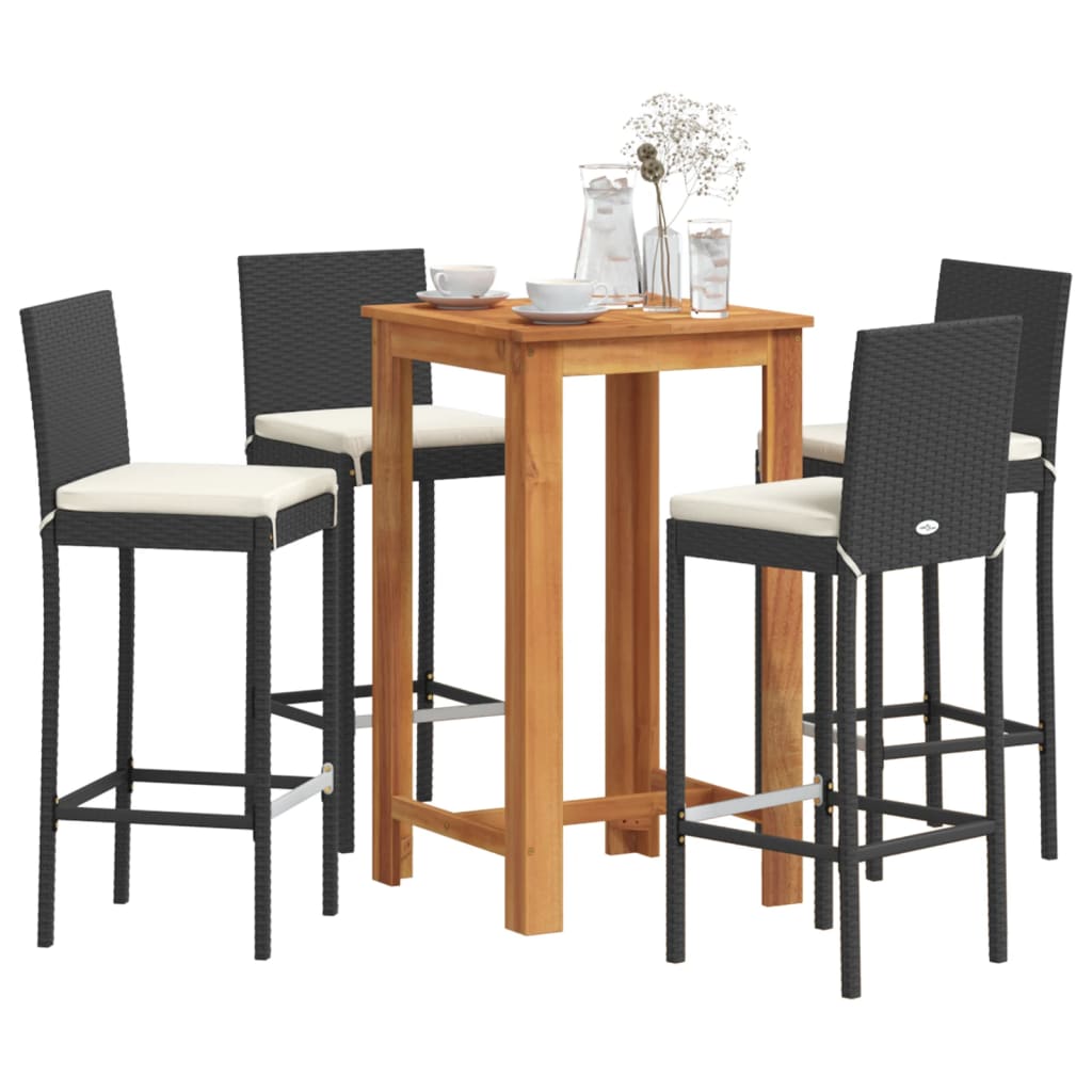 vidaXL 5 Piece Garden Bar Set Black Solid Wood Acacia and Poly Rattan