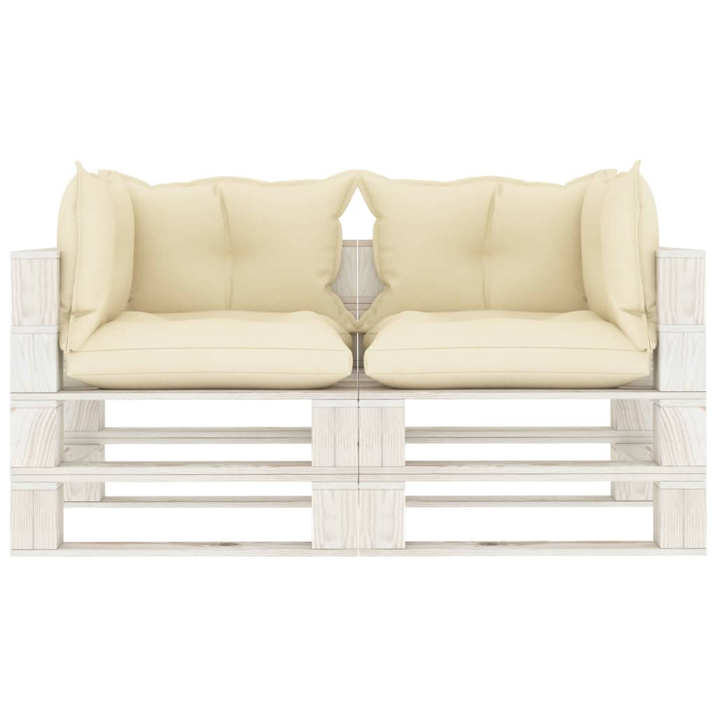 vidaXL Garden Pallet Sofa 2-Seater with Cream Cushions Wood