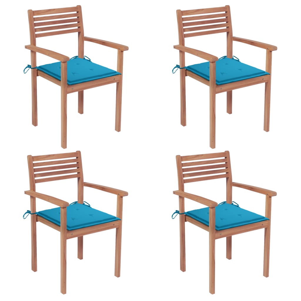 vidaXL Garden Chairs 4 pcs with Blue Cushions Solid Teak Wood