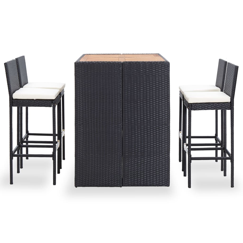 vidaXL 5 Piece Outdoor Bar Set Poly Rattan and Acacia Wood Black