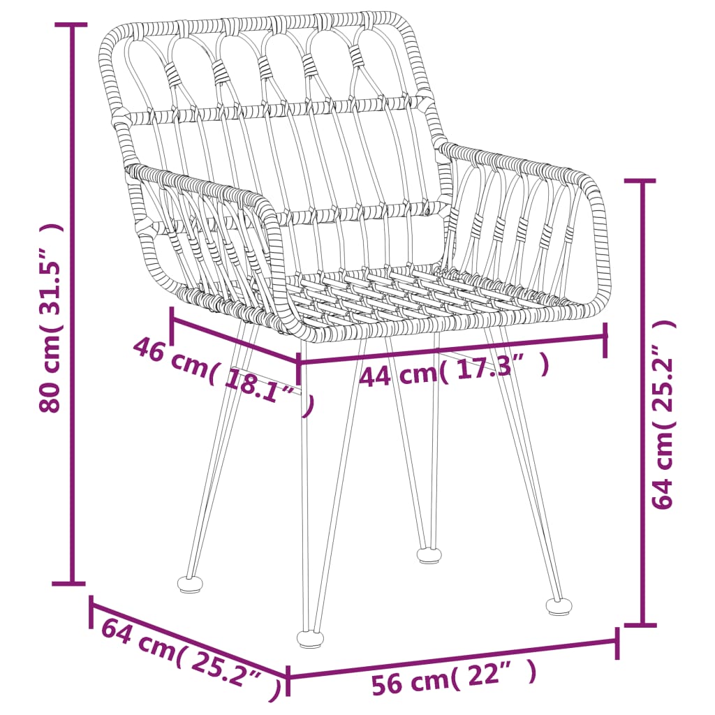 vidaXL 3 Piece Garden Dining Set Black Poly Rattan