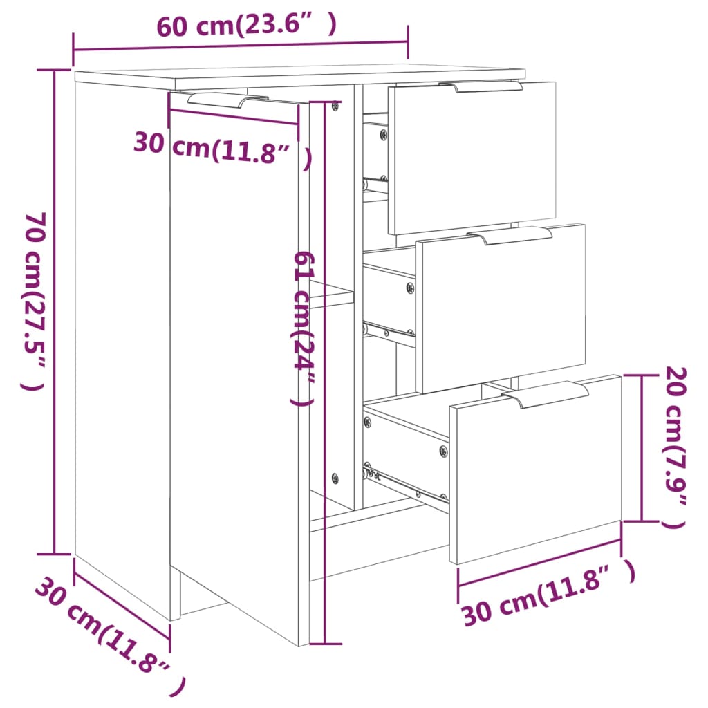 vidaXL Sideboards 2 pcs Grey Sonoma 60x30x70 cm Engineered Wood