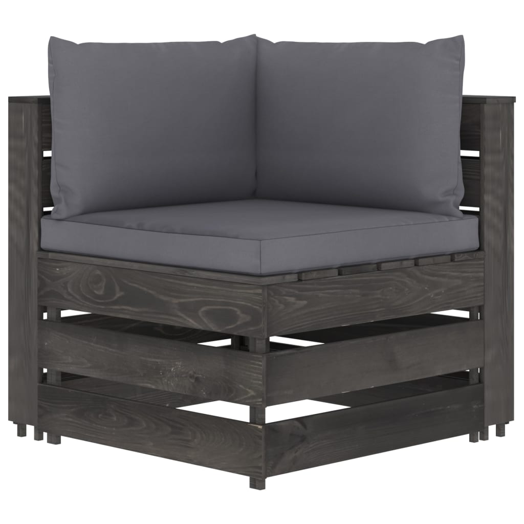 vidaXL 6 Piece Garden Lounge Set with Cushions Grey Impregnated Wood