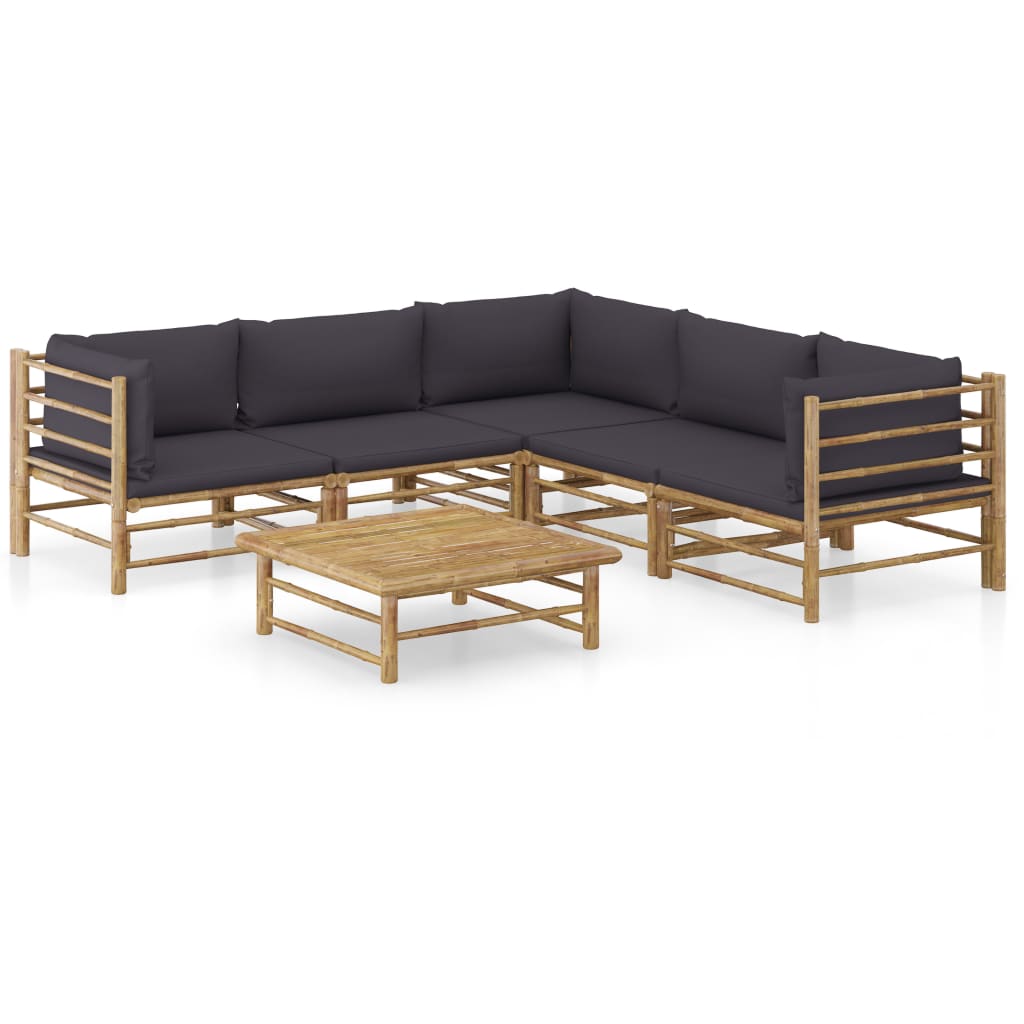 vidaXL 6 Piece Garden Lounge Set with Dark Grey Cushions Bamboo