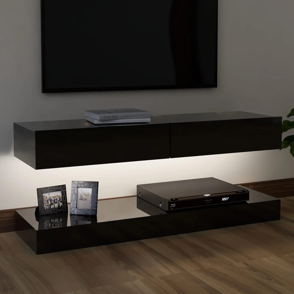 vidaXL TV Cabinet with LED Lights High Gloss Black 120x35 cm