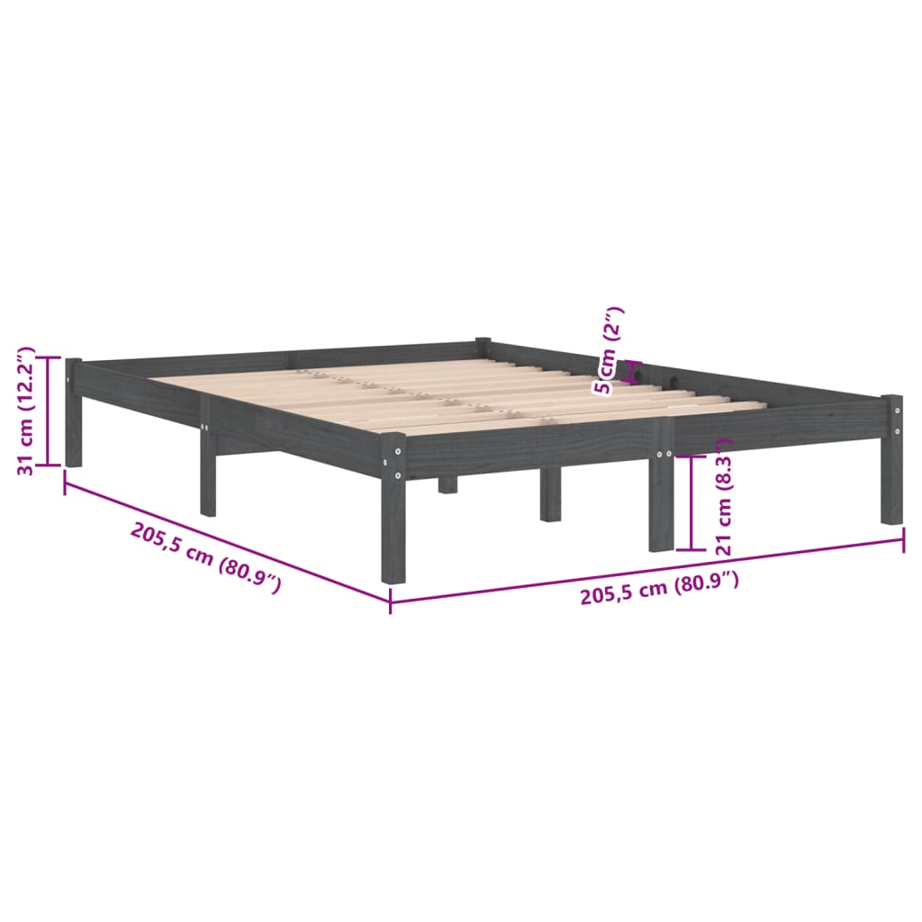 vidaXL Bed Frame without Mattress Grey Solid Wood 200x200 cm