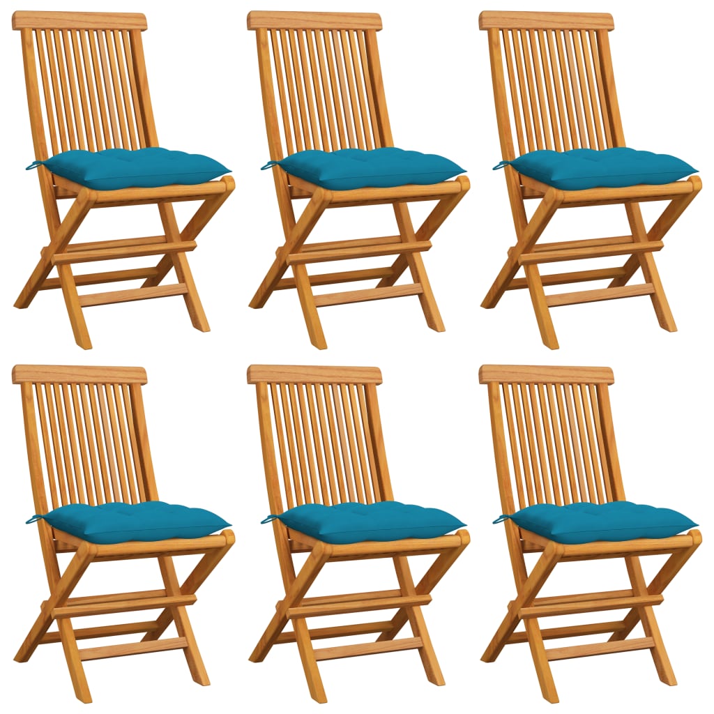 vidaXL Garden Chairs with Light Blue Cushions 6 pcs Solid Teak Wood