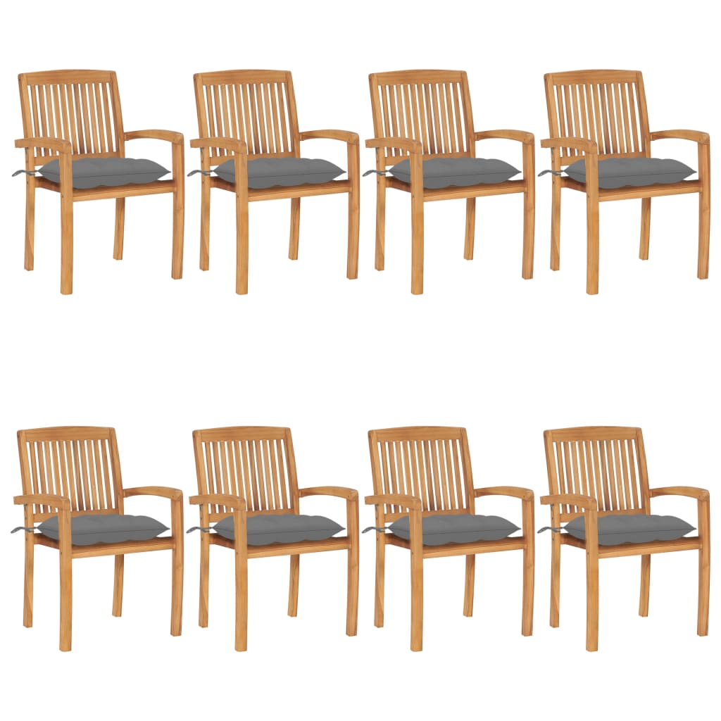 vidaXL Stacking Garden Chairs with Cushions 8 pcs Solid Teak Wood