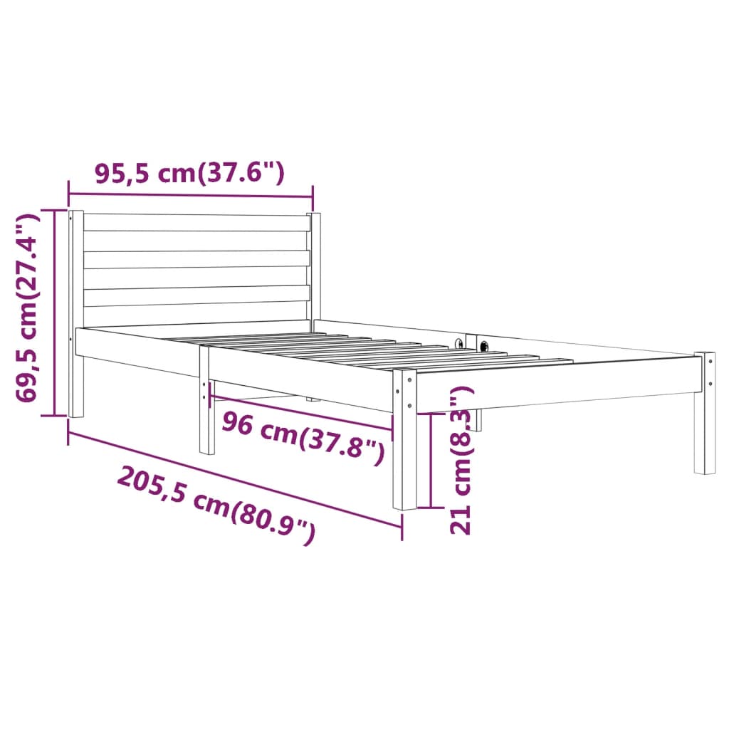 vidaXL Bed Frame without Mattress Solid Wood Pine 90x200 cm White