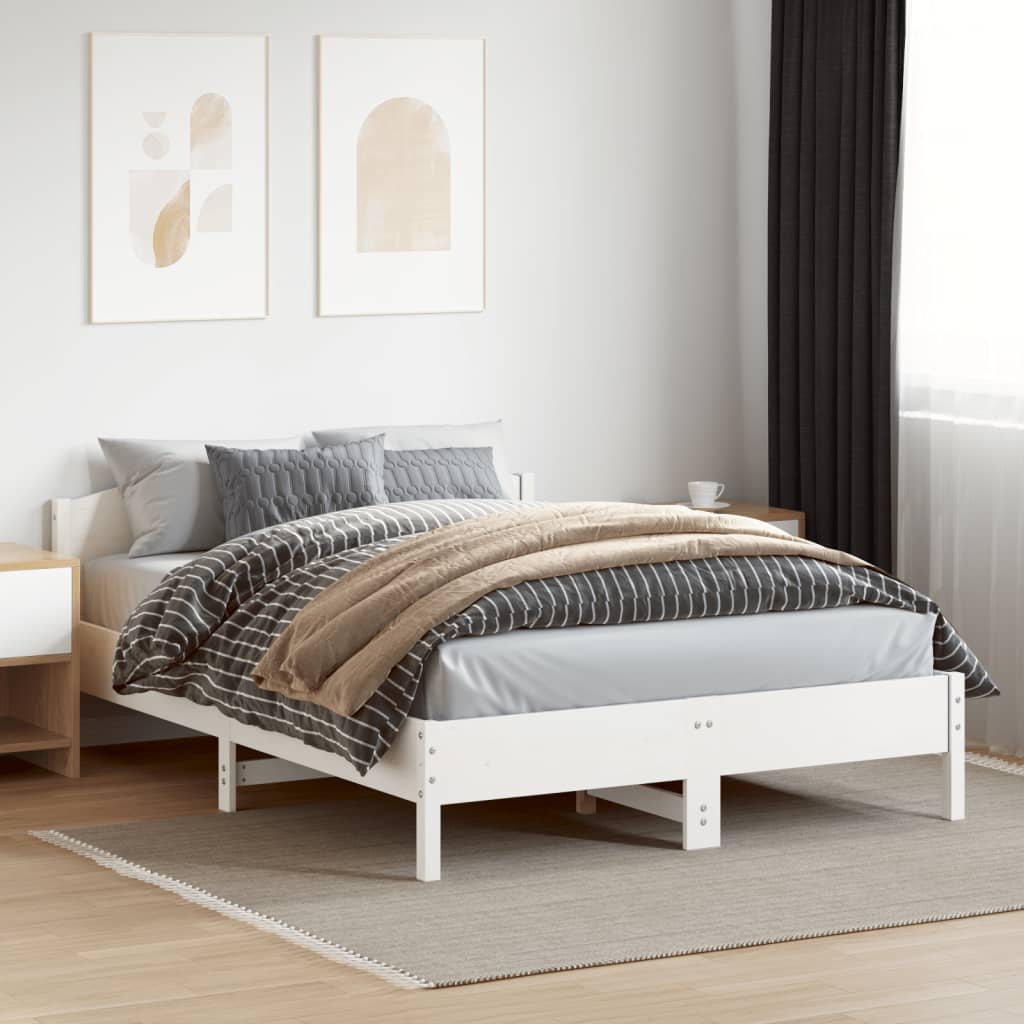 vidaXL Bed Frame with Headboard White 120x200 cm Solid Wood Pine