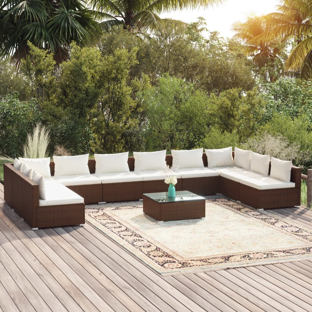 vidaXL 11 Piece Garden Lounge Set with Cushions Poly Rattan Brown