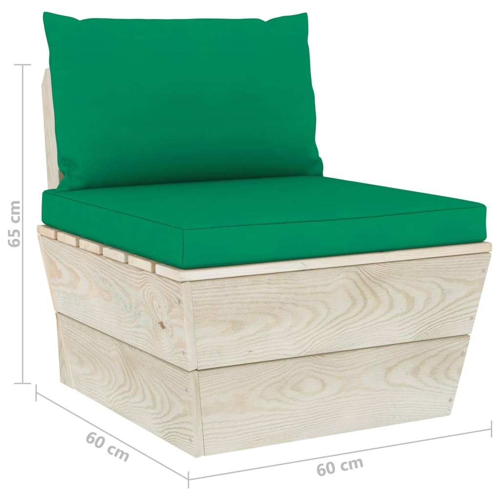 vidaXL Garden Pallet Middle Sofa with Cushions Impregnated Spruce Wood