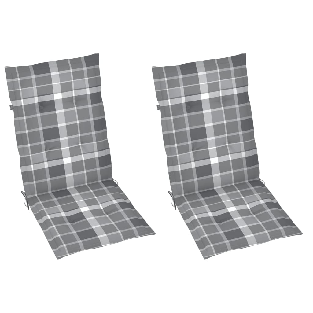 vidaXL Garden Chairs 2 pcs Grey Check Pattern Cushions Solid Teak Wood