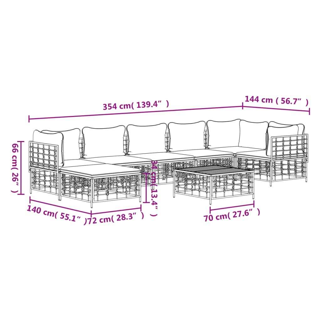 vidaXL 8 Piece Garden Lounge Set with Cushions Anthracite Poly Rattan