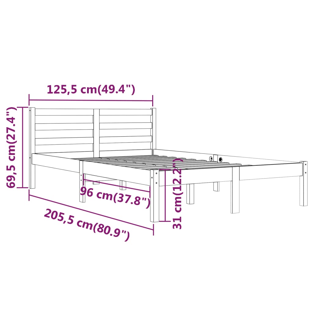 vidaXL Bed Frame without Mattress Solid Wood Pine 120x200 cm Grey