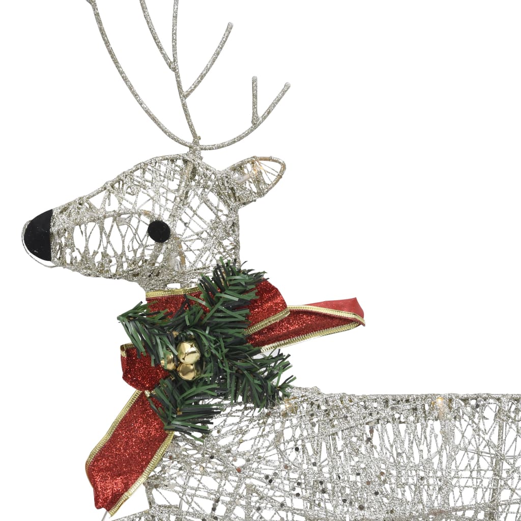 vidaXL Reindeer Sleigh Christmas Decoration 60 LEDs Outdoor Gold