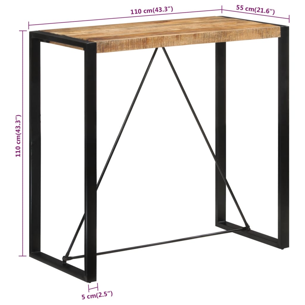 vidaXL Bar Table 110x55x110 cm Solid Rough Wood Mango