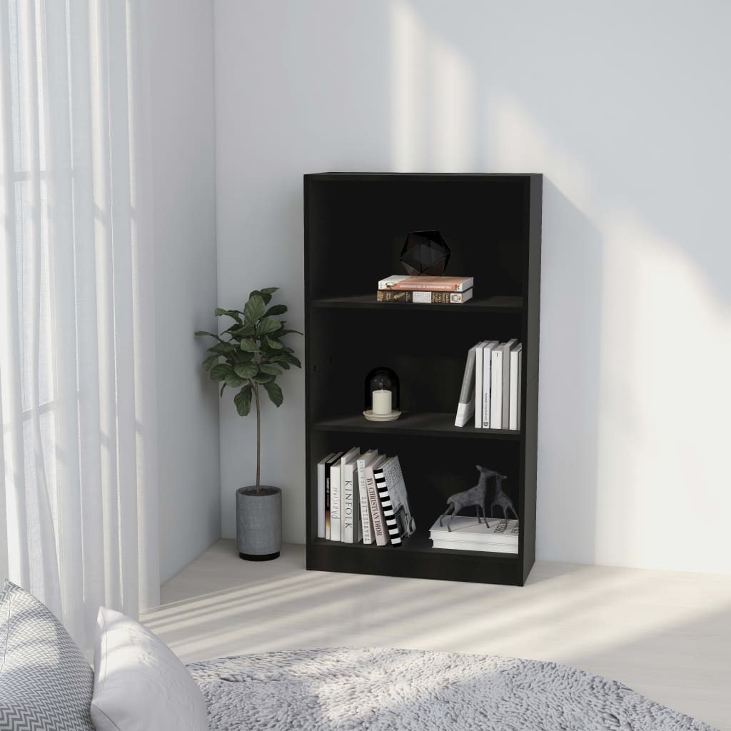vidaXL 3-Tier Book Cabinet Black 60x24x109 cm Engineered Wood