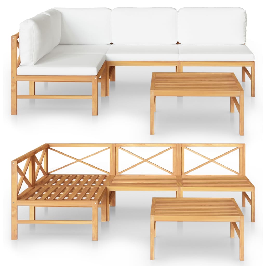 vidaXL 5 Piece Garden Lounge Set with Cream Cushions Solid Teak Wood