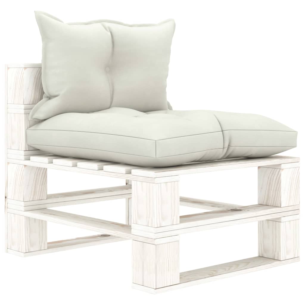vidaXL Garden Pallet Middle Sofa with Beige Cushions Wood