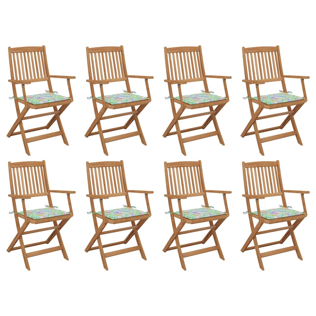 vidaXL Folding Outdoor Chairs with Cushions 8 pcs Solid Acacia Wood
