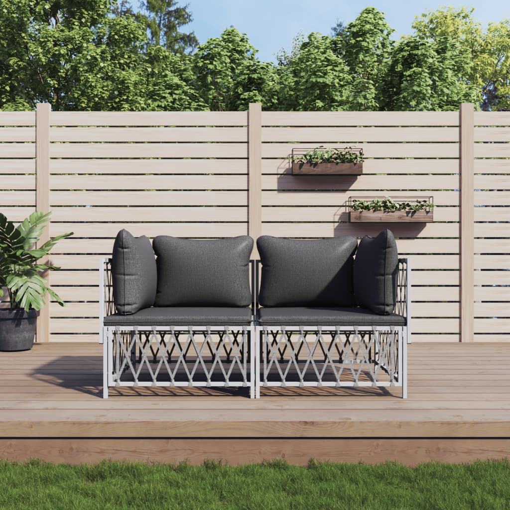 vidaXL 2 Piece Garden Lounge Set with Cushions White Steel